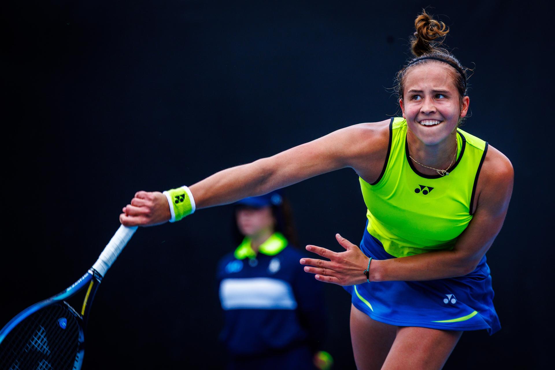 Belgium¿s Hanne Vandewinkel during a qualifying match against USA¿s Carol Young Suh at the Australian Open, Melbourne Park, Melbourne, January 13, 2026.    Photo by Patrick Hamilton/SIPA USA) ---  BENELUX ONLY     ---