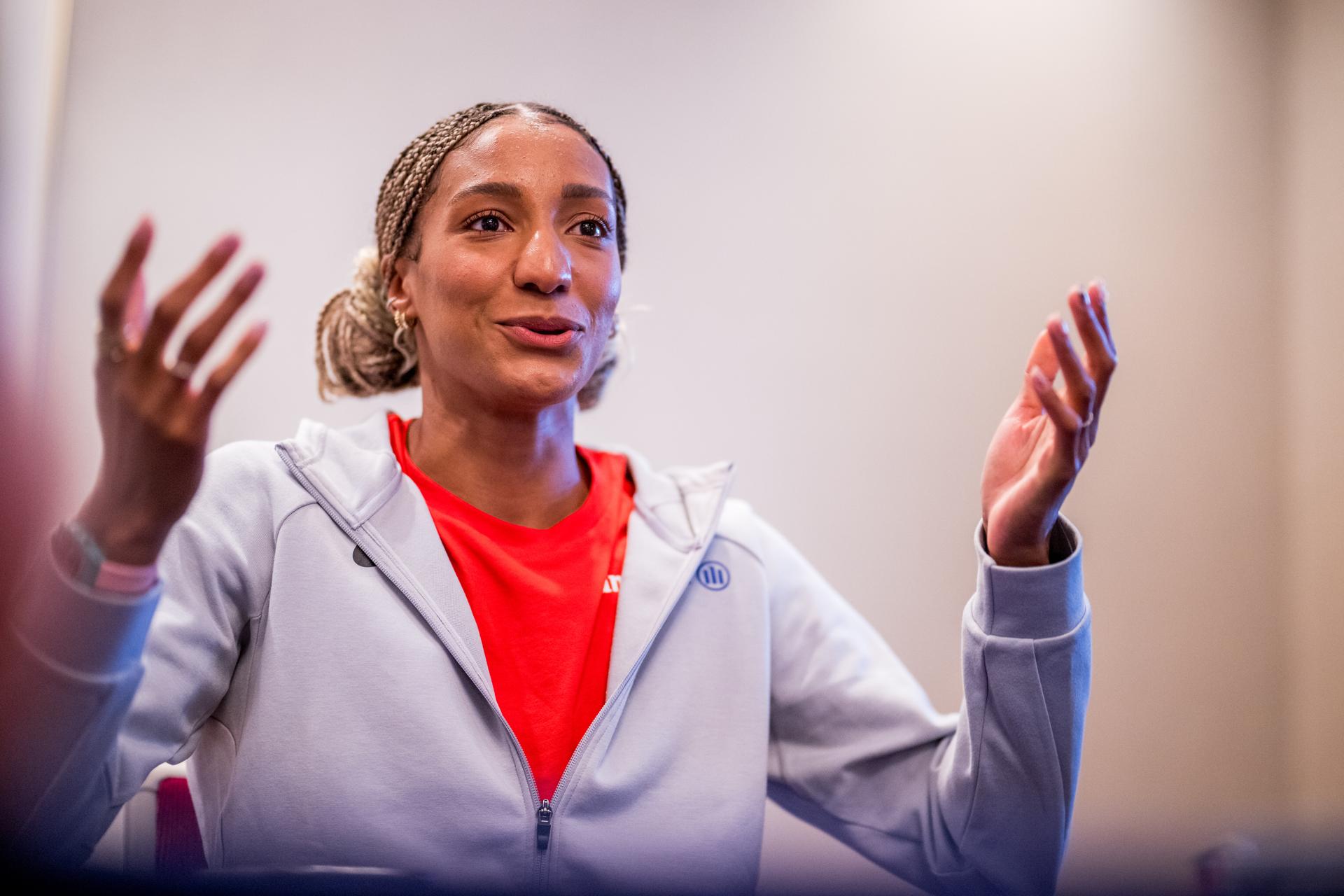 Belgian Nafissatou Nafi Thiam pictured during a press conference at the World Athletics Championships in Tokyo, Japan, on Tuesday 16 September 2025. The outdoor Worlds are taking place from 13 to 21 September. BELGA PHOTO JASPER JACOBS