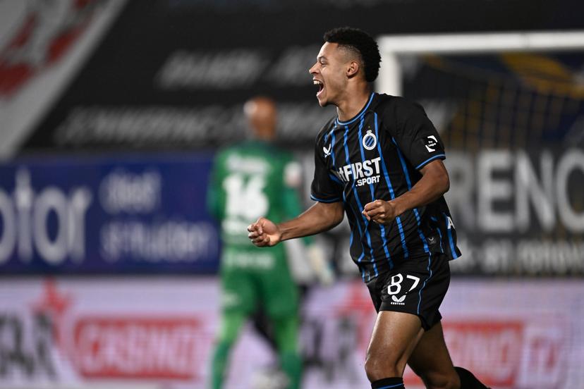 Club's Iyowuna Furo celebrates after scoring during a soccer match between Sint-Truidense V.V. and Club Brugge, Saturday 06 December 2025 in Sint-Truiden, on day 17 of the 2025-2026 'Jupiler Pro League' first division of the Belgian championship. BELGA PHOTO JOHAN EYCKENS