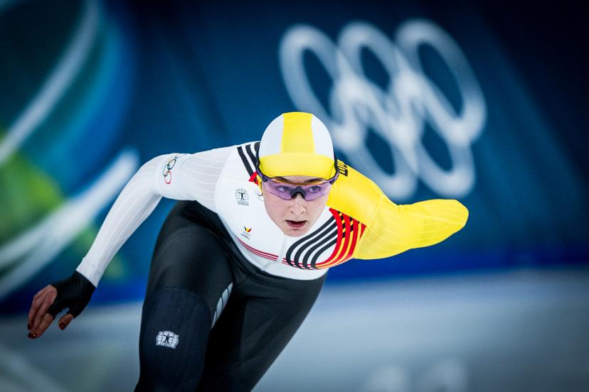 Belgian speed skater Fran Vanhoutte pictured in action during the Women's 1000m speed skating race at the Milano Cortina 2026 Olympic Winter Games, on Monday 09 February 2026 in Milan, Italy. The XXV Winter Olympics take place from 6 to 22 February 2026 in Italy. BELGA PHOTO JASPER JACOBS