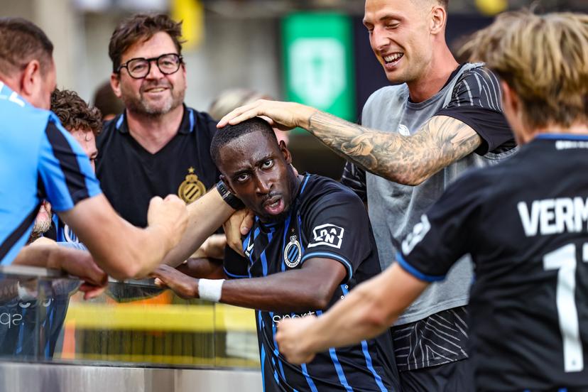 Club's Carlos Forbs celebrates after scoring during a soccer game between Belgian soccer team Club Brugge and Austrian team FC Salzburg, on Tuesday 12 August 2025 in Brugge, the second leg of the third qualifying round for the UEFA Champions League competition. BELGA PHOTO BRUNO FAHY