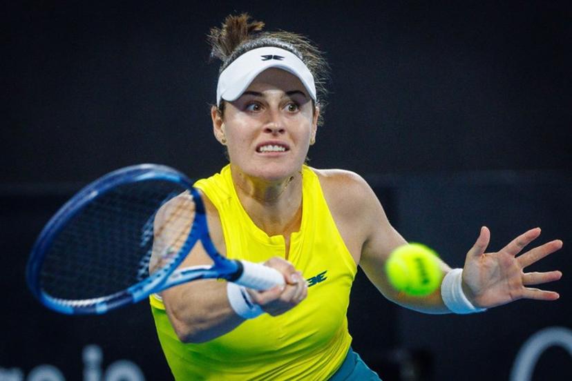 Australia's Kimberly Birrell hits a return against Colombia's Yuliana Lizarazo during their women's singles match at the Billie Jean King Cup in Brisbane on April 12, 2025.  Patrick HAMILTON / AFP