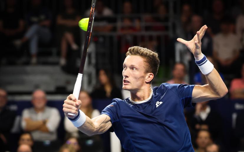 Czech Jiri Lehecka pictured in action during the European Open ATP tennis tournament in Brussels, on Sunday 19 October 2025. This year's edition of the tournament is taking place from 12 to 19 October 2025. BELGA PHOTO VIRGINIE LEFOUR