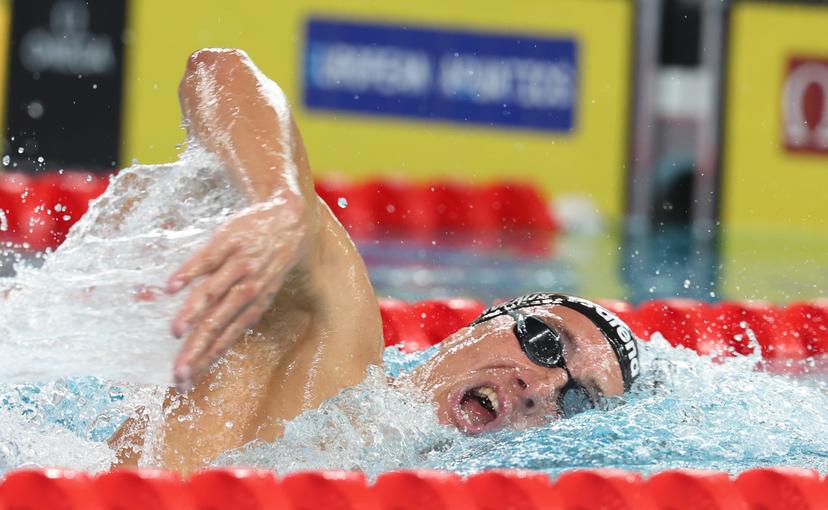 Belgian athlete Lucas Henveaux pictured in action during the heats of the Men's 400 m freestyle race on the last day of  the European Aquatics Championships in Paris, France on Sunday 16 August 2026. BELGA PHOTO VIRGINIE LEFOUR