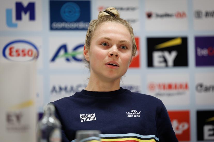 Belgian Laura Verdonschot pictured during a press conference ahead of the UEC Cyclocross European championships, Friday 07 November 2025, Middelkerke. The European cyclocross championships take place on 8 and 9 November. BELGA PHOTO KURT DESPLENTER
