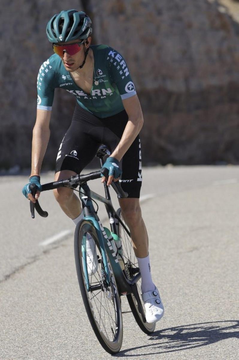 Spanish rider Ivan Cobo Cayon of Equipo Kern Pharma competes during the second stage of the Tour of Oman 2023, from the Sultan Qaboos Sports Complex to Qurayyat, on February 12, 2023.  Thomas SAMSON / AFP