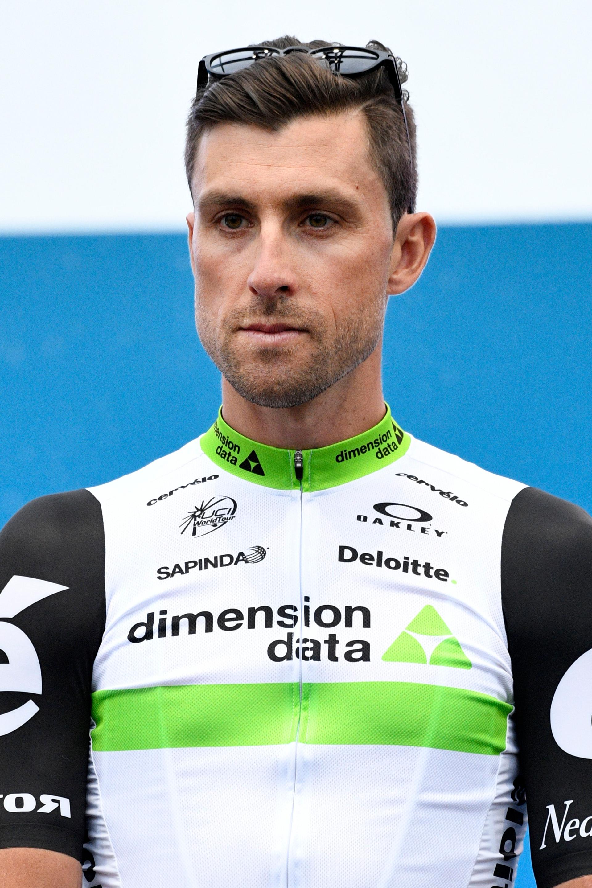 Austrian Bernhard Eisel of Dimension Data pictured during a team presentation ahead of the start of the 103rd edition of the Tour de France cycling race, Thursday 30 June 2016 in Sainte-Mere-Eglise, France. This year's Tour de France takes place from July 2nd to July 24rth. BELGA PHOTO YORICK JANSENS