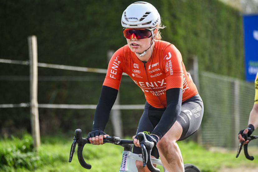 Belgian Marthe Truyen of Fenix-Premier Tech pictured in action during the women's Paris-Roubaix cycling race, Sunday 12 April 2026, around Roubaix, France. The 123rd edition of Paris-Roubaix cycling races will take on Sunday, with the women riding 143,1 km the men riding 258,3 km on Sunday. BELGA PHOTO ELIAS ROM