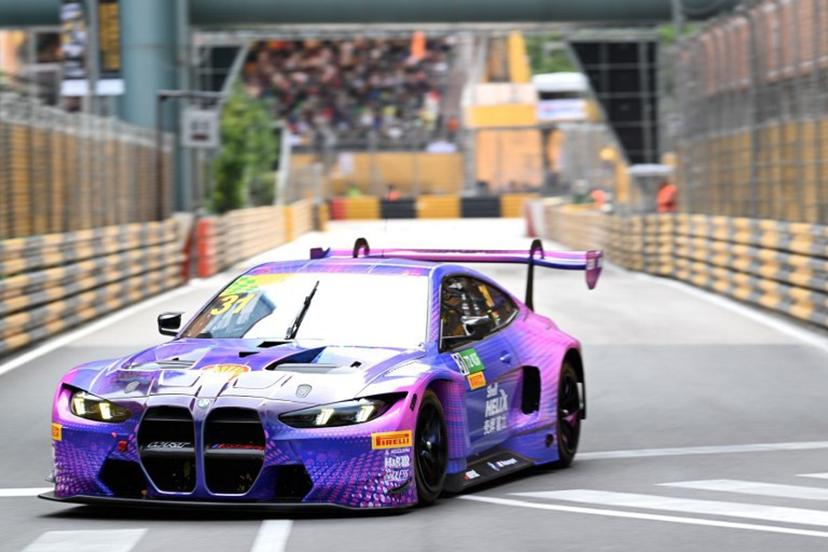 Team WRT South African driver Sheldon Van Der Linde drives his BMW M4 GT3 in the first practice session of the FIA GT World Cup race during the 72nd Macau Grand Prix in Macau on November 13, 2025.  Peter PARKS / AFP