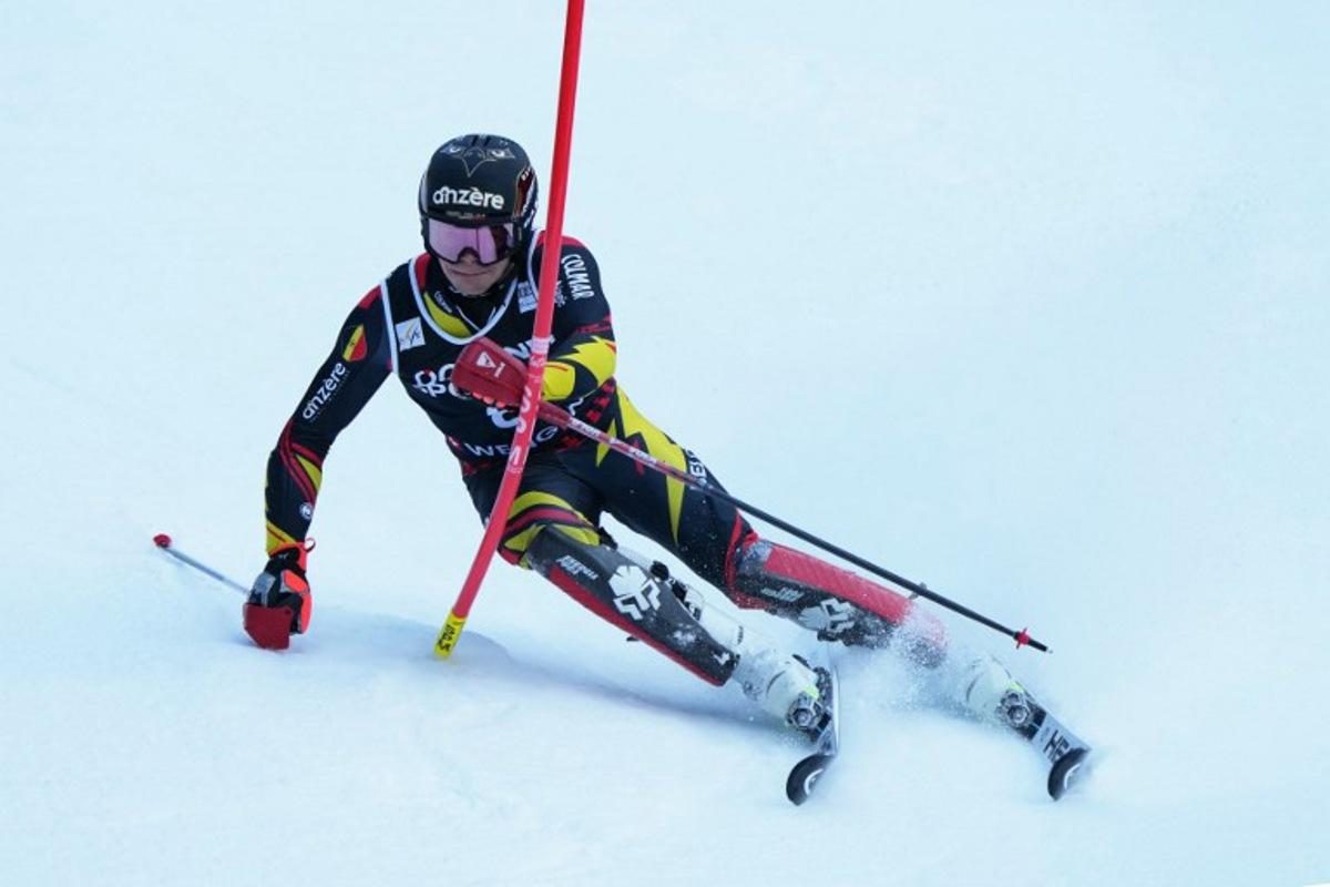 Belgium's Armand Marchant competes in the first run of the men's slalom race of the FIS Alpine Skiing World Cup in Wengen, on January 18, 2026.  Dimitar DILKOFF / AFP