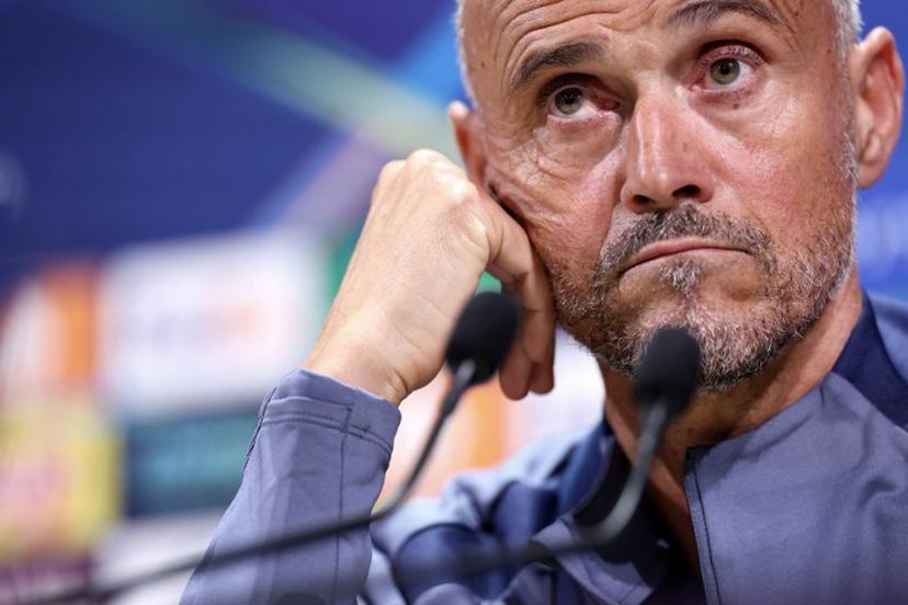 Paris Saint-Germain's Spanish head coach Luis Enrique looks on during a press conference at the Campus Paris Saint-Germain in Poissy, in the western outskirts of Paris, on September 16, 2025, on the eve of the UEFA Champions League first round day 1 football match between Paris Saint-Germain and Atalanta.  FRANCK FIFE / AFP