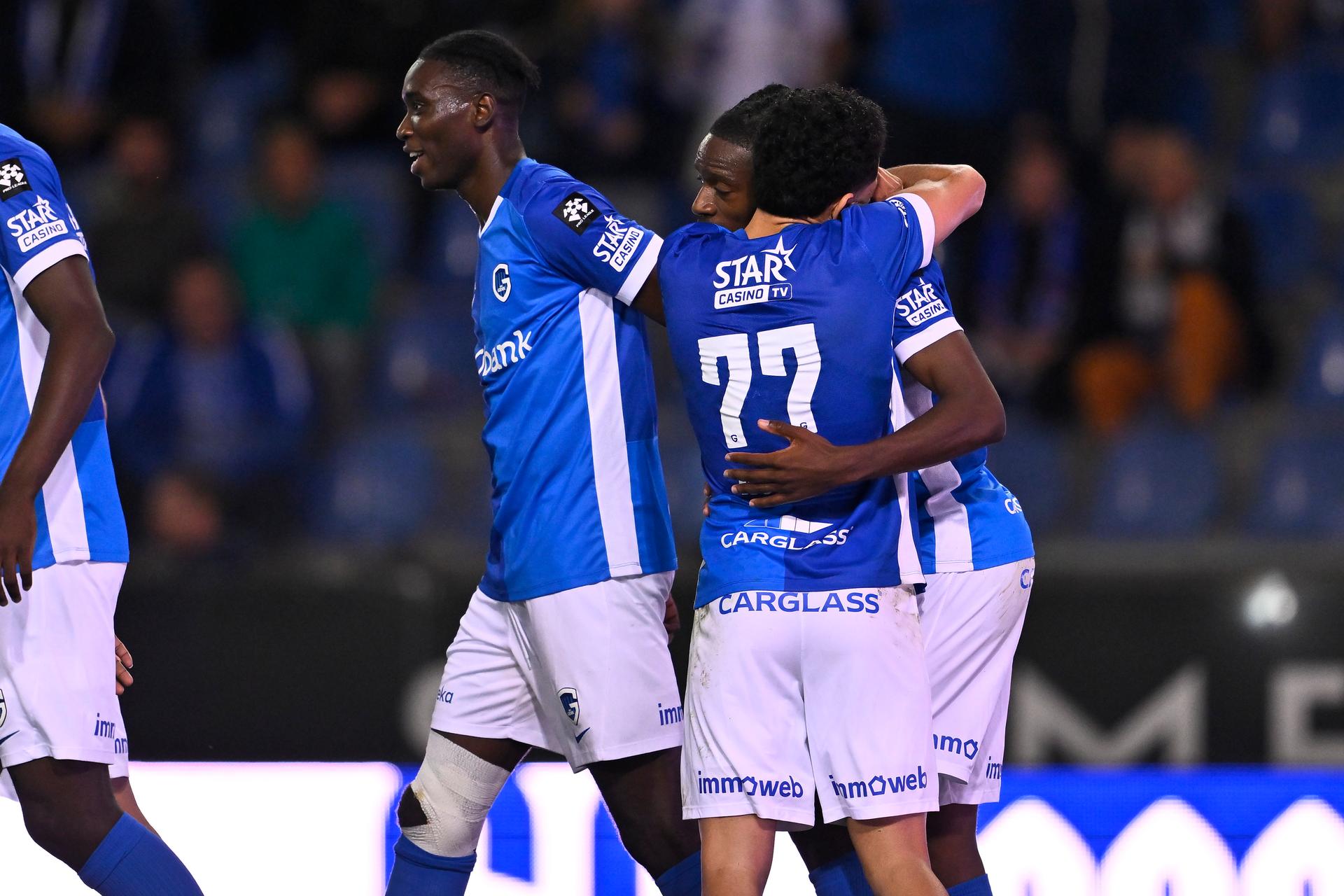 Genk's Joris Kayembe celebrates after scoring during a soccer match between KRC Genk and SK Beveren, Friday 28 August 2026 in Genk, on day 4 of the 2026-2027 'Jupiler Pro League' first division of the Belgian championship. BELGA PHOTO JOHAN EYCKENS