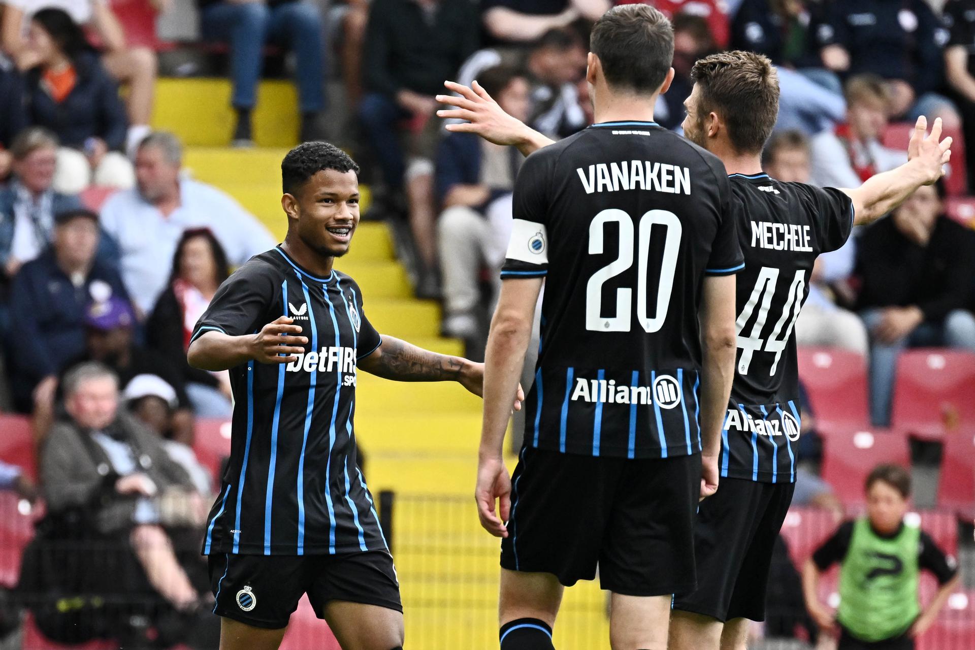 Club's Shandre Cambell celebrates after scoring the 0-1 goal during a soccer match between Zulte Waregem and Club Brugge, Saturday 16 August 2025 in Waregem, on day 4 of the 2025-2026 'Jupiler Pro League' first division of the Belgian championship. BELGA PHOTO MAARTEN STRAETEMANS