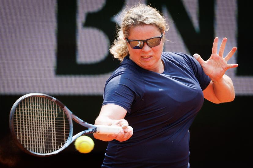 Former tennis number 1 Kim Clijsters pictured in action during a doubles tennis match between Belgian-German pair Clijsters-Petkovic and Slovak-Czech pair Hantuchova-Safarova, in the women's doubles at the Roland Garros Legends Trophy tournament, Tuesday 03 June 2025 in Paris, France. The 2025 edition of Roland Garros takes place from May 25th to June 8th 2025. BELGA PHOTO BENOIT DOPPAGNE