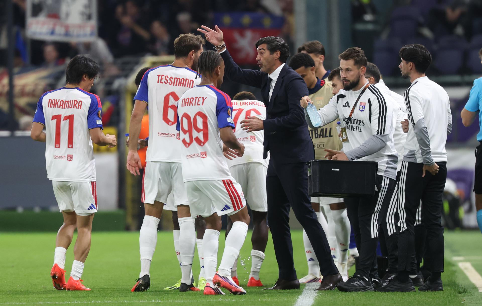 Lyon's head coach Paulo Fonseca gestures during a soccer game between Belgian RSC Anderlecht and French Olympique Lyonnais, Wednesday 16 September 2026 in Brussels, on the first day (out of 8) of the league phase of the UEFA Europa League tournament.  BELGA PHOTO VIRGINIE LEFOUR