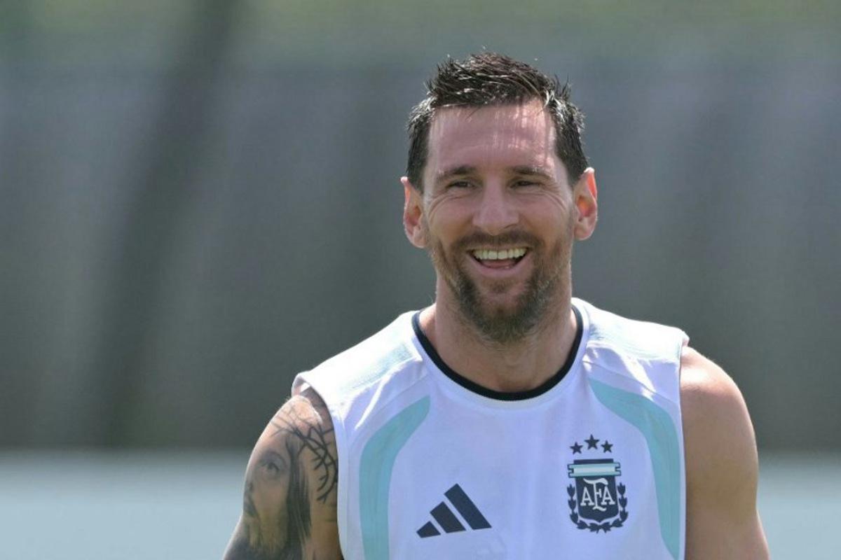 Argentina's forward #10 Lionel Messi takes part in a training session as part of the 2026 World Cup football tournament at the Sporting KC Training Centre in Kansas City on June 30, 2026.   JUAN MABROMATA / AFP