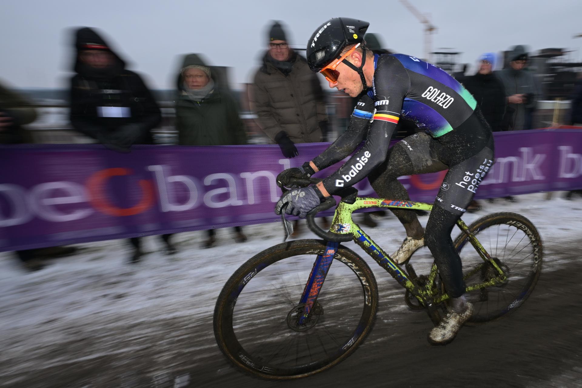 Belgian Thibau Nys pictured in action during the Elite men race at the Belgian Cyclocross Championships in Beringen on Sunday 11 January 2026. BELGA PHOTO DAVID PINTENS