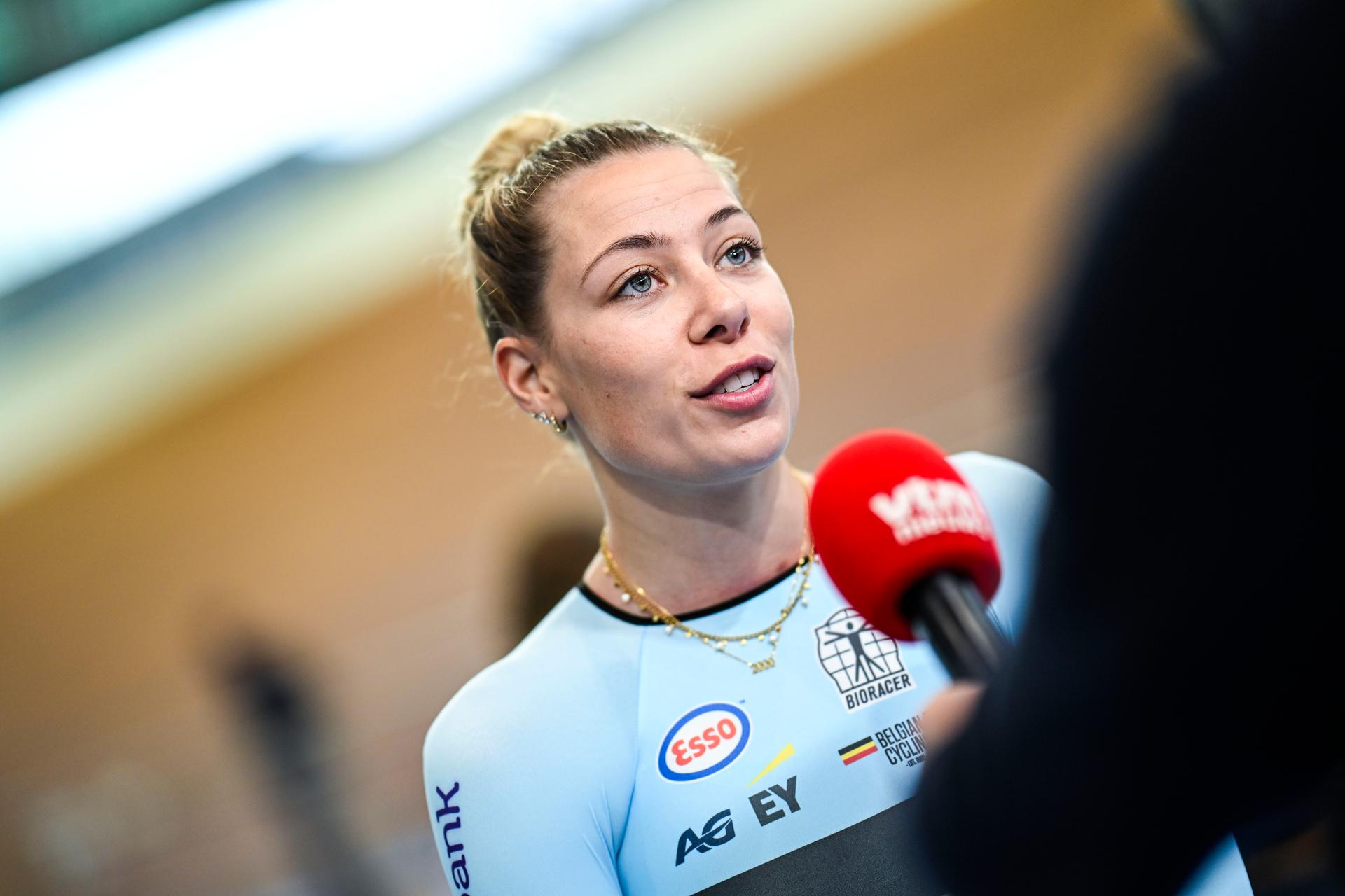 Belgian Shari Bossuyt pictured during a press conference to present the delegation for the upcoming World Track Cycling Championships, Tuesday 14 October 2025 in Gent. The competition will take place in Santiago, Chile, from 22 to 26 October 2025. BELGA PHOTO TOM GOYVAERTS