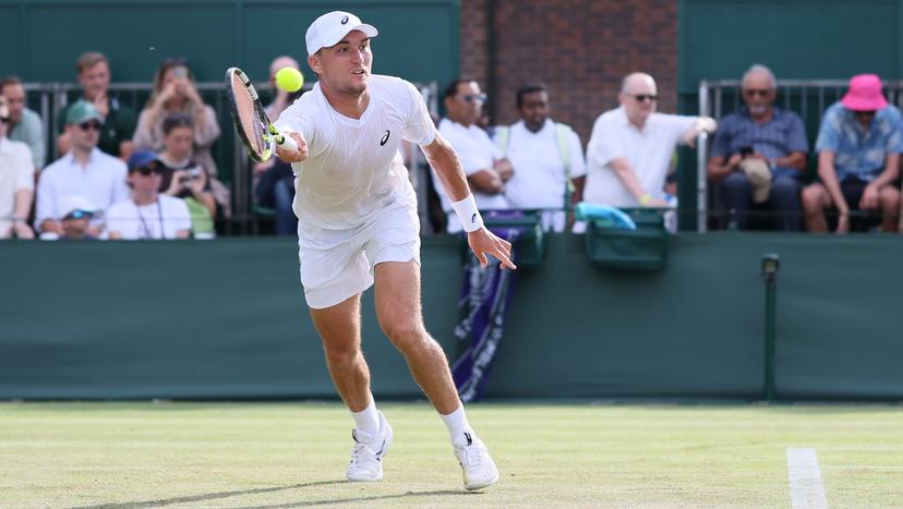 Belgian Raphael Collignon pictured in action at a tennis game against Croatian Cilic, in the first round of the men's singles at the 2025 Wimbledon grand slam tournament, Tuesday 01 July 2025 at the All England Tennis Club, in South-West London, Britain. BELGA PHOTO BENOIT DOPPAGNE
