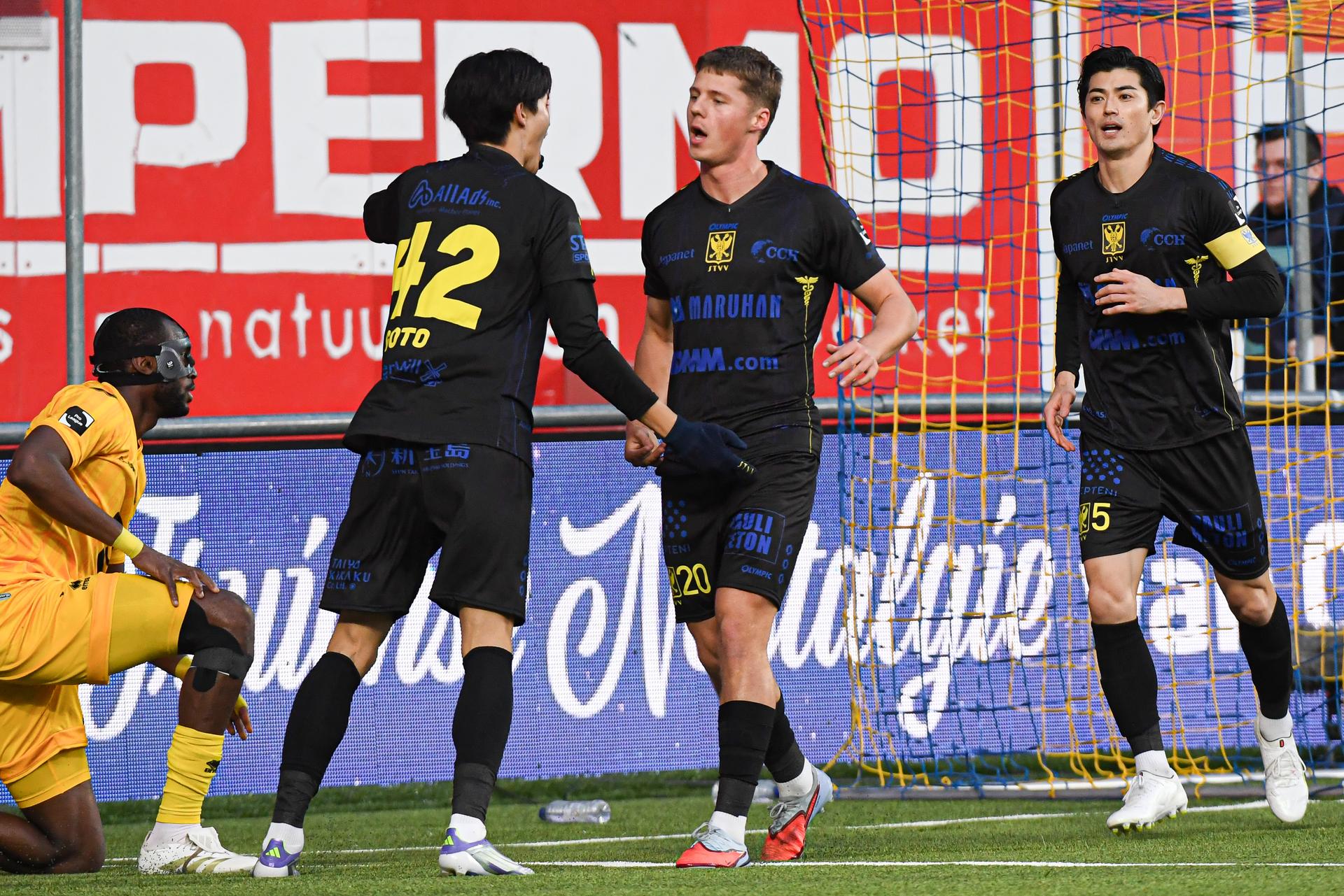 STVV's Rein Van Helden celebrates after scoring during a soccer match between Sint-Truidense V.V. and KV Mechelen, Sunday 21 December 2025 in Sint-Truiden, on day 19 of the 2025-2026 'Jupiler Pro League' first division of the Belgian championship. BELGA PHOTO JILL DELSAUX