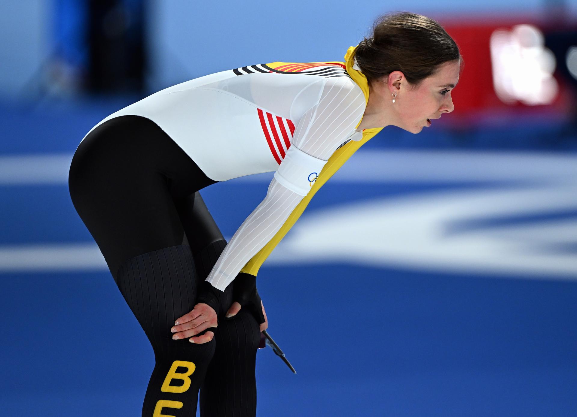 Belgian speed skater Sandrine Tas reacts after the Women's 5000m speed skating race at the Milano Cortina 2026 Olympic Winter Games, on Thursday 12 February 2026 in Milan, Italy. The XXV Winter Olympics take place from 6 to 22 February 2026 in Italy. BELGA PHOTO JASPER JACOBS