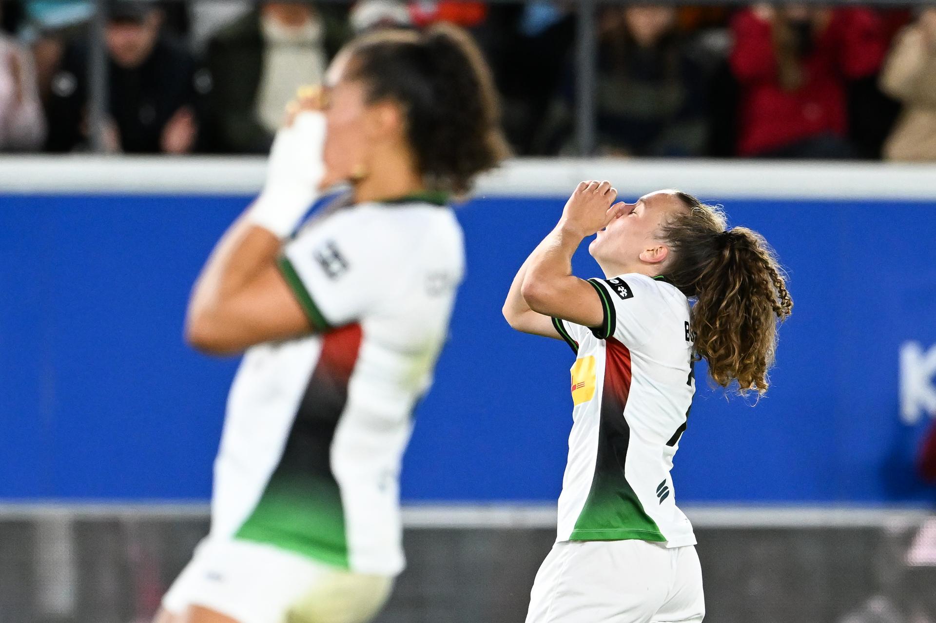 OHL's Alixe Bosteels looks dejected during a game between Oud-Heverlee Leuven Women and Poland women team Czarni Sosnowiec,  Wednesday 2 September 2026 in Leuven, a return leg in the third round qualification game in the UEFA Women's Champions League. OHL Women won 1-4 the first leg. BELGA PHOTO JILL DELSAUX