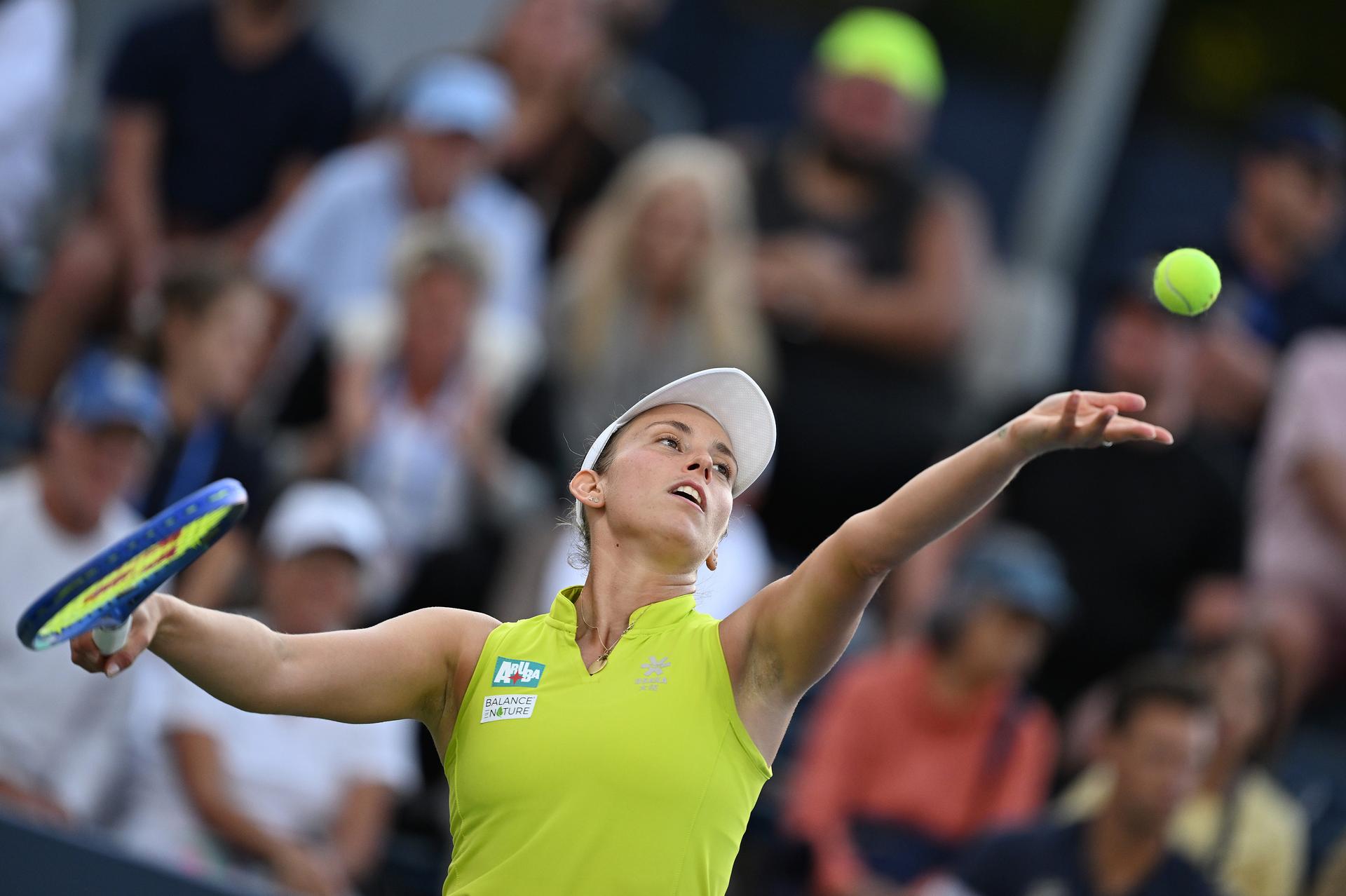Belgian Elise Mertens pictured during a tennis match against New Zealand Sun, in the second round of the women's singles of the 2025 US Open Grand Slam tennis tournament in New York City, USA, Wednesday 27 August 2025. BELGA PHOTO TONY BEHAR