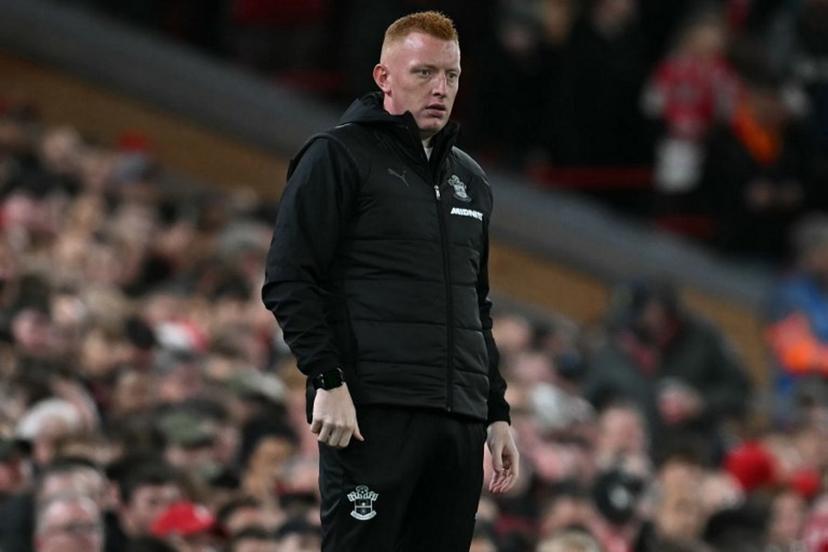 Southampton's English head coach Will Still looks on during the English League Cup third round football match between Liverpool and Southampton at Anfield in Liverpool, north west England on September 23, 2025.  Paul ELLIS / AFP