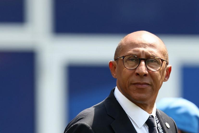 French Football Federation (FFF) President Philippe Diallo looks on ahead of the 2026 World Cup football tournament quarter-final match between France and Morocco at Boston Stadium in Foxborough on July 9, 2026.   FRANCK FIFE / AFP