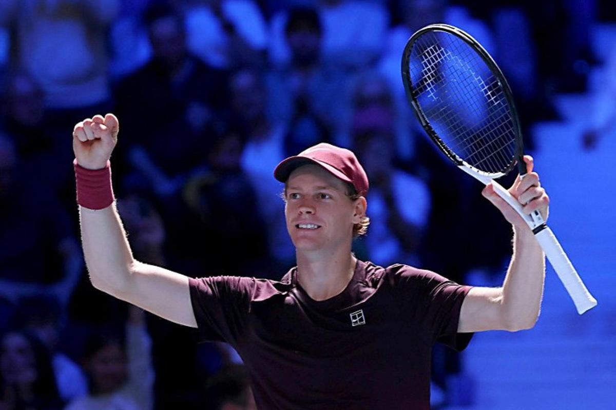 Italy's Jannik Sinner celebrates winning against Germany's Alexander Zverev (not in picture) during the men's final singles match at the ATP Vienna Open tennis tournament in Vienna, Austria, on October 26, 2025.  TOBIAS STEINMAURER / APA / AFP