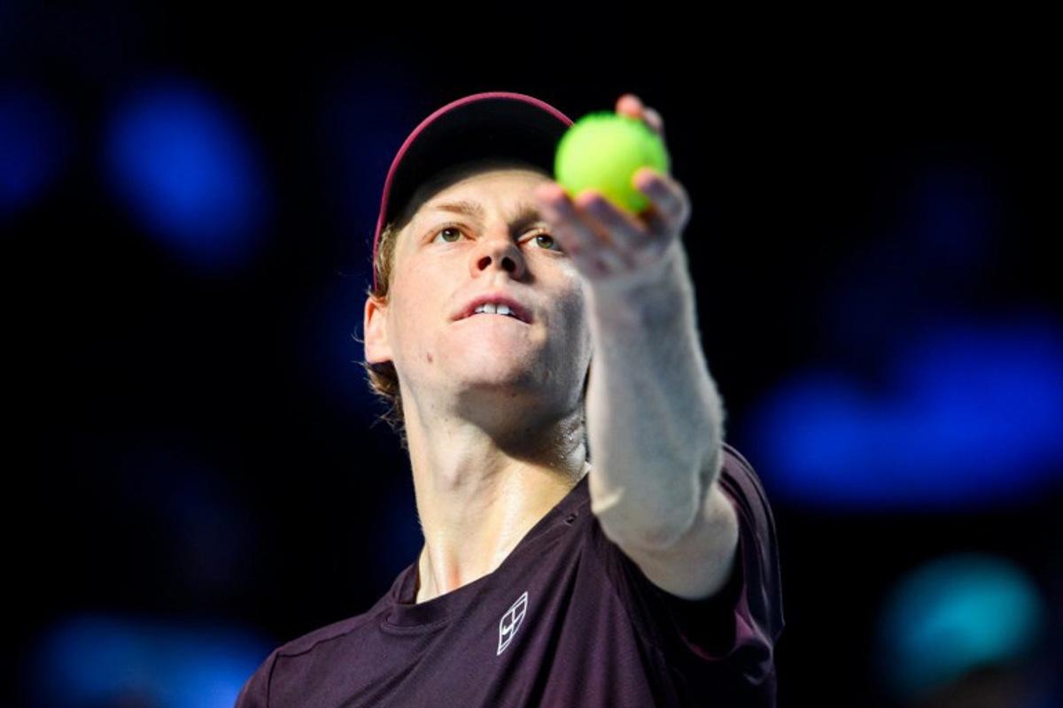 Italy's Jannik Sinner serves the ball to Australia's Alex de Minaur during the men's semi-final singles match at the ATP Vienna Open tennis tournament in Vienna, Austria, on October 25, 2025.  MAX SLOVENCIK / APA / AFP