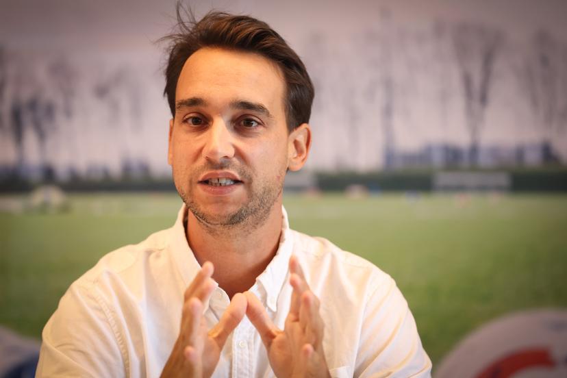 ACFF CEO Thomas Rodrigues Pereira gestures during a press conference of the Association Clubs Francophones de Football (Association of French-speaking Football Clubs) to review the structure and objectives of ACFF for the 2025-2026 season, Monday 01 September 2025 in Tubize. BELGA PHOTO VIRGINIE LEFOUR
