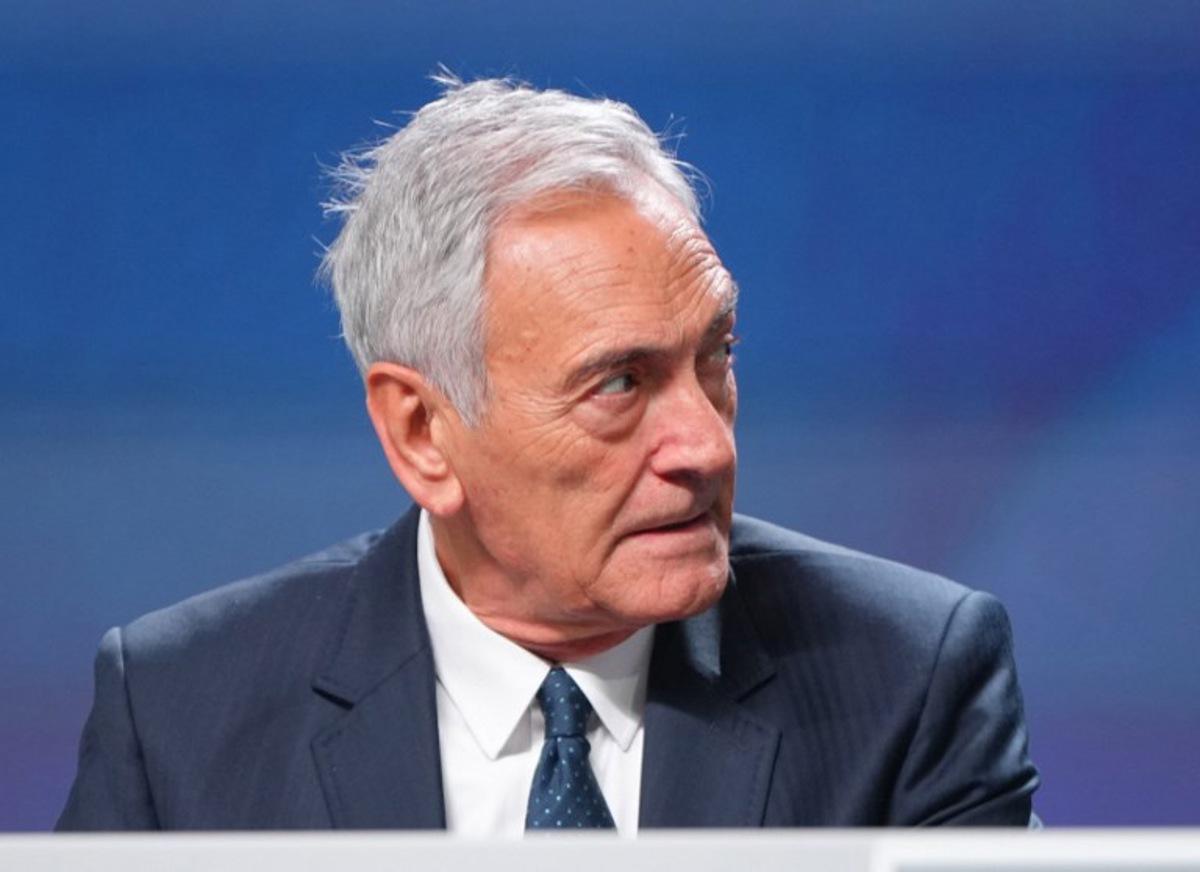 UEFA vice-president Gabriele Gravina looks on ahead of the start of the 50th UEFA Ordinary Congress in Brussels on February 12, 2026.   Pau BARRENA / AFP