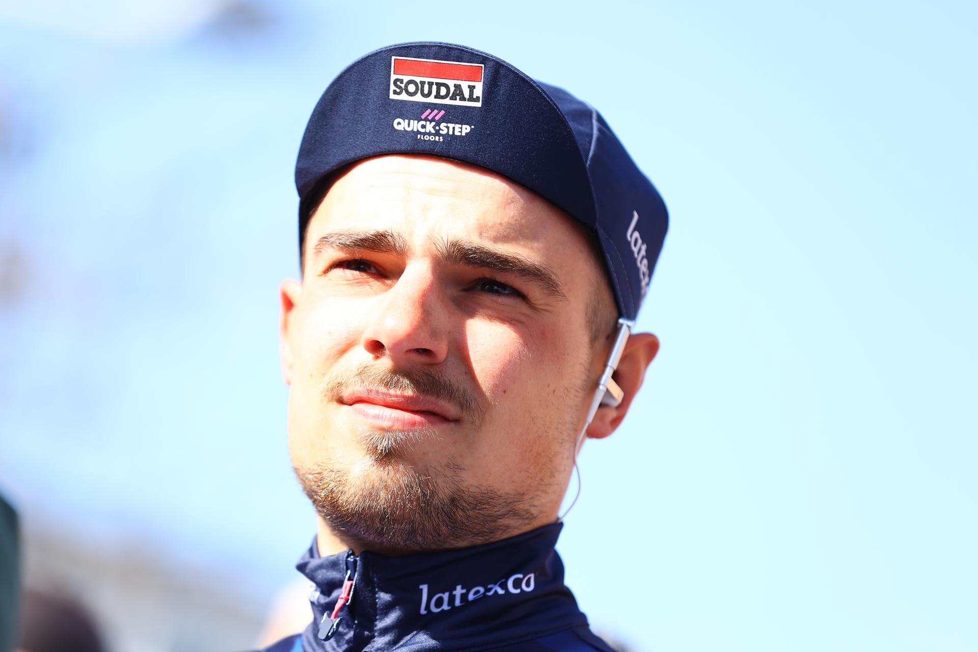 Slovenian Martin Svrcek of Soudal Quick-Step pictured at the start of the Grand Prix du Samyn, one day cycling race, 209 km, from Quaregnon to Dour, first (out of 10) race of the Lotto Cycling Cup, Tuesday 28 February 2023, in Quaregnon. BELGA PHOTO DAVID PINTENS