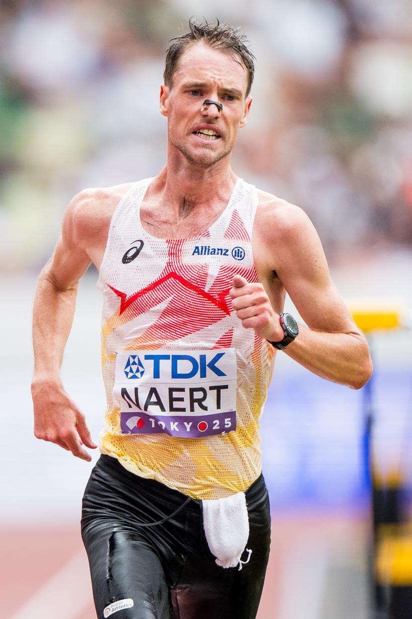 Belgian Koen Naert pictured in action during the final marathon men, at the World Athletics Championships in Tokyo, Japan, on Monday 15 September 2025. The outdoor Worlds are taking place from 13 to 21 September. BELGA PHOTO JASPER JACOBS