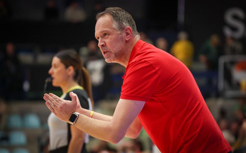 Belgium's head coach Julien Mahe gestures during a basketball match between Belgian national team Belgian Lions and Hungary, Monday 01 December 2025 in Mons, qualifier 2/6 for the men's 2027 FIBA World Championships. BELGA PHOTO VIRGINIE LEFOUR
