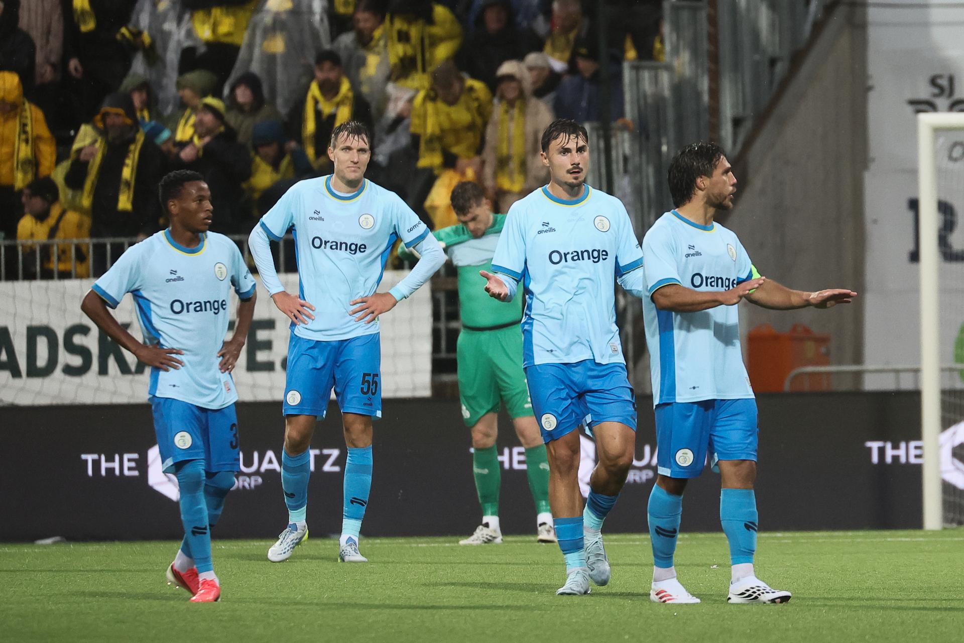 Union's players react during a soccer game between Norwegian FK Bodo/Glimt and Belgian Royale Union Saint-Gilloise in Bodo, Norway, on Tuesday 11 August 2026, the return leg in the third qualifying round for the UEFA Champions League tournament. BELGA PHOTO BRUNO FAHY