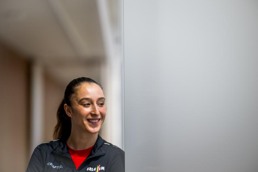 Belgian Nina Derwael poses for the photographer at a press conference to announce the Belgian men's and women's teams that will participate in the European Artistic Gymnastics Championships in Leipzig (26-31/05), in Gent, on Wednesday 21 May 2025. BELGA PHOTO JASPER JACOBS