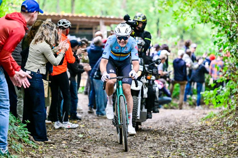 Belgian Florian Vermeersch pictured in action during the men elite race at the UCI World Gravel Championships, Sunday 12 October 2025, in Maastricht, The Netherlands. BELGA PHOTO DIRK WAEM