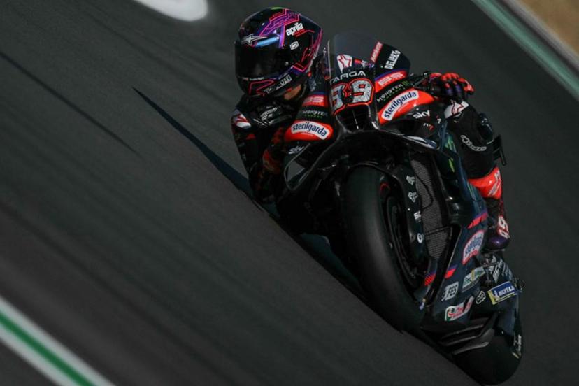 Aprilia Racing's Spanish rider Jorge Martin takes part in the MotoGP Practice Session on the first day of the MotoGP British Grand Prix weekend at Silverstone circuit, central England on August 7, 2026.  Glyn KIRK / AFP