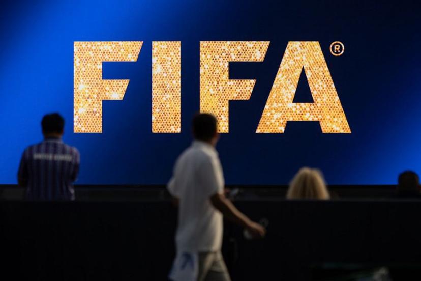 The FIFA logo is displayed on the Jumbotron prior to the 2026 World Cup Group D football match between USA and Paraguay at the Los Angeles Stadium in Inglewood, California, on June 12, 2026.  ETIENNE LAURENT / AFP
