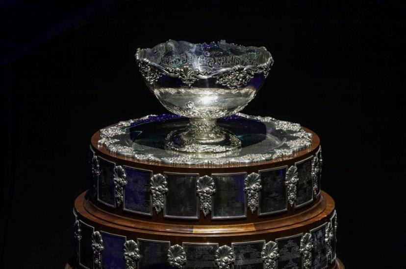The Davis Cup trophy is seen at the Davis Cup Finals at the Palacio de Deportes Jose Maria Martin Carpena arena in Malaga, southern Spain, on November 22, 2024.  Thomas COEX / AFP