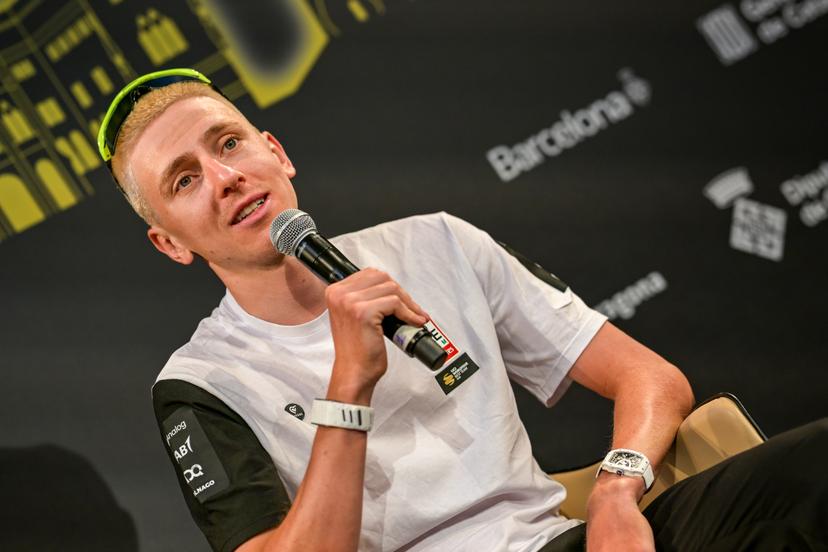 Slovenian Tadej Pogacar of UAE Team Emirates-XRG pictured during a press conference ahead of the 2026 Tour de France cycling race, Thursday 02 July 2026, in Barcelona, Spain. The 113th edition of the Tour de France starts on Saturday 4 July in Barcelona, Spain, and will finish in Paris, France on the 26th of July. BELGA PHOTO DAVID PINTENS