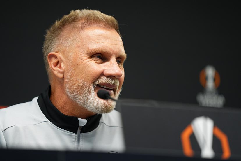 Genk's head coach Thorsten Fink pictured during a press conference of Belgian soccer team KRC Genk, on Wednesday 05 November 2025, in Braga, Portugal. The team prepares for tomorrow's match against Portugal's SC Braga, fourth game (out of 8) in the league phase of the UEFA Europa League competition. BELGA PHOTO JOMA GARCIA I GISBERT