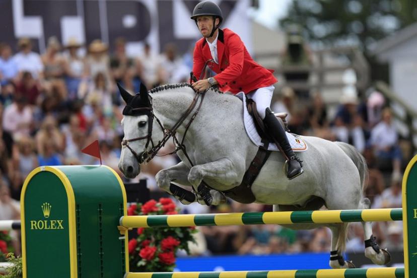 Belgium's Pieter Devos competes on the horse "Primo DV" during the Falsterbo Nations Cup 2026 international show jumping event as part of the Falsterbo Horse Show in Falsterbo, Sweden, on July 10, 2026.  Andreas HILLERGREN / TT News Agency / AFP
