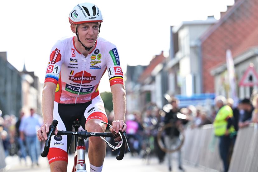 Belgium's Michael Vanthourenhout crosses the finish line of  the men elite race of the 'Kermiscross' cyclocross cycling event, on Thursday 15 October 2026, in Ardooie. BELGA PHOTO DAVID PINTENS