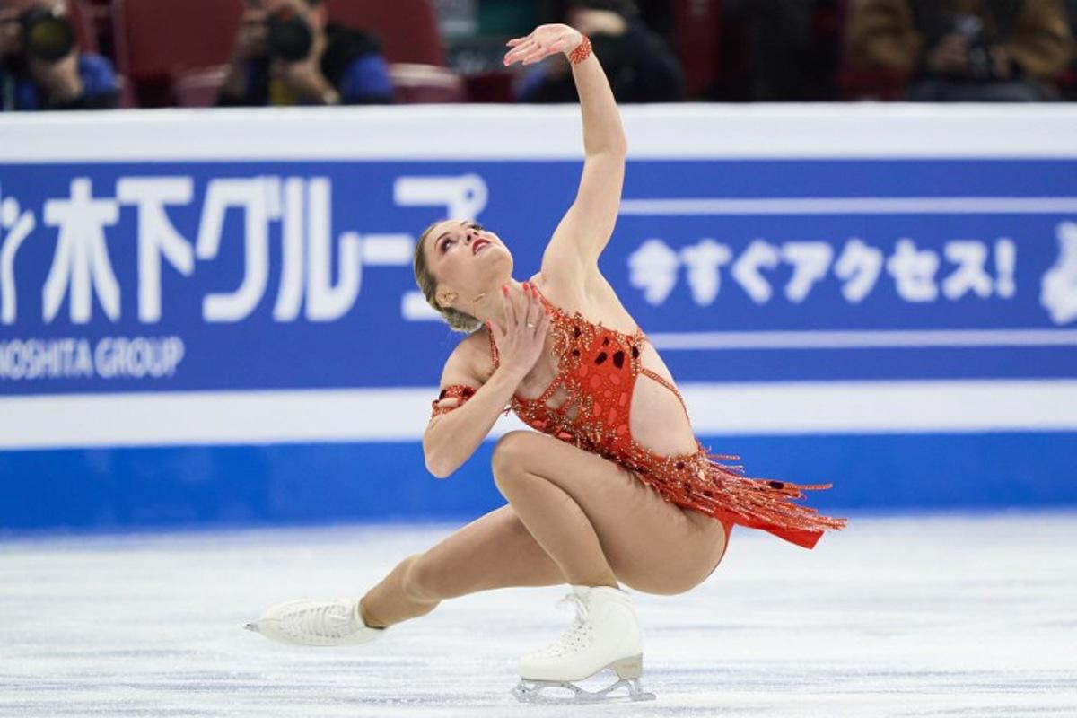 Belgium's Loena Hendrickx skates her short program in the women's competition during the International Skating Union (ISU) World Figure Skating Championships in Montreal, Canada, on March 20, 2024.   Geoff Robins / AFP