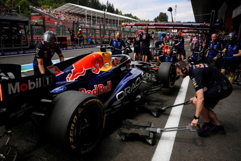 Red Bull Racing's Dutch driver Max Verstappen makes a pit stop as he takes part in the first practice session at the Spa-Francorchamps circuit, in Spa, ahead of the Formula One Belgian Grand Prix, on July 17, 2026.   JOHN THYS / AFP