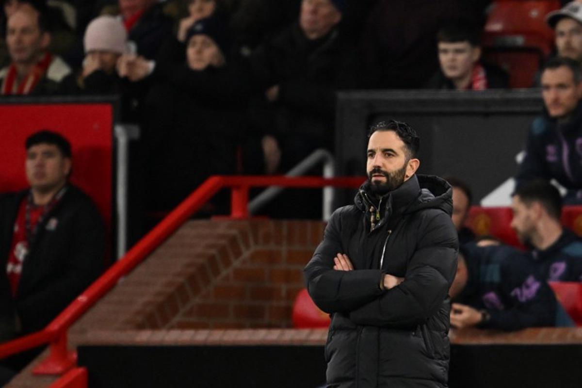 Manchester United's Portuguese head coach Ruben Amorim gestures from the touchline during the English Premier League football match between Manchester United and Bournemouth at Old Trafford in Manchester, north west England, on December 15, 2025.  PETER POWELL / AFP