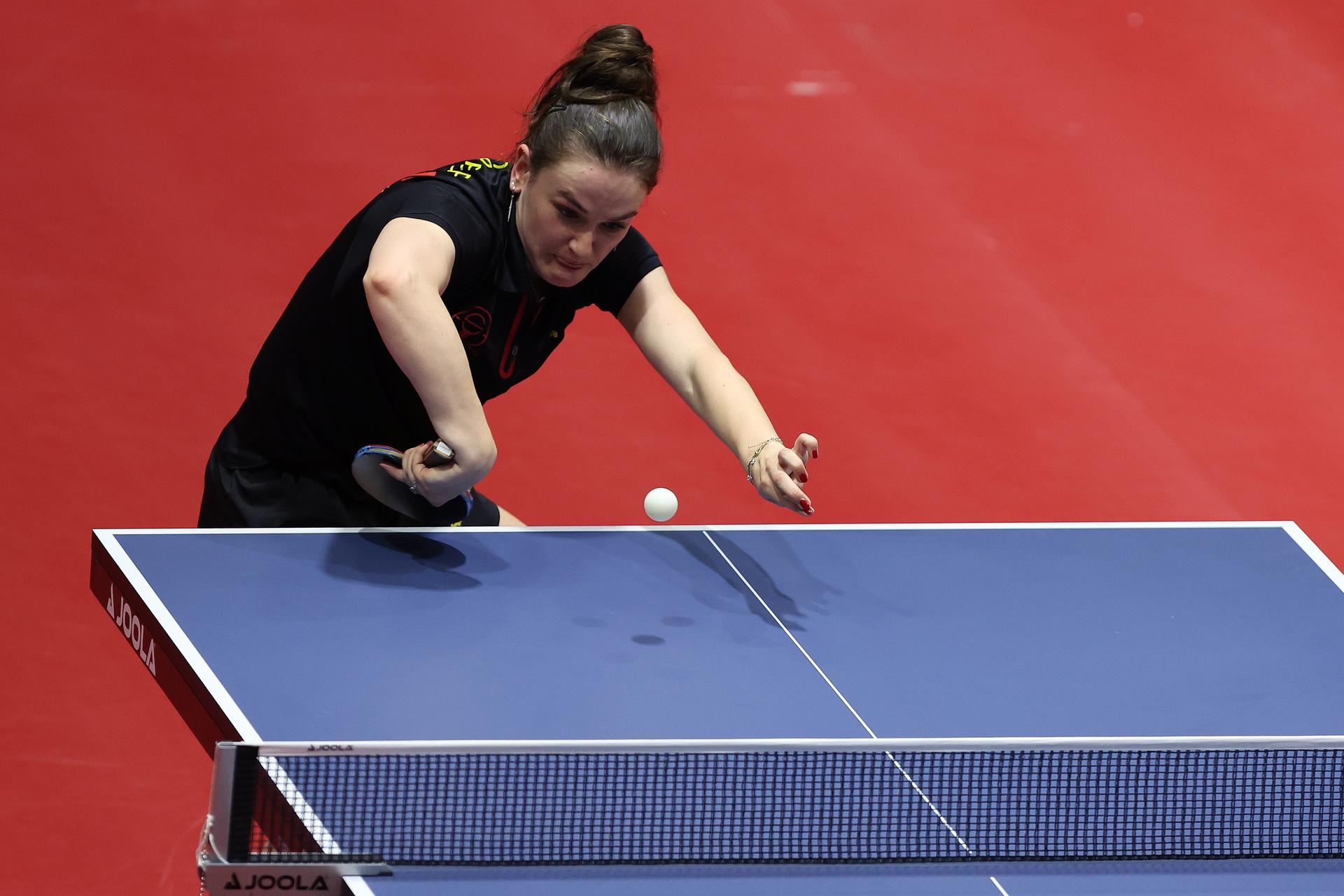 Belgian Margo Degraef is pictured in action during the European qualification tournament for the 2024 Olympics, in Sarajevo, Bosnia and Herzegovina, Thursday 16 May 2024. BELGA PHOTO NIKOLA KRSTIC